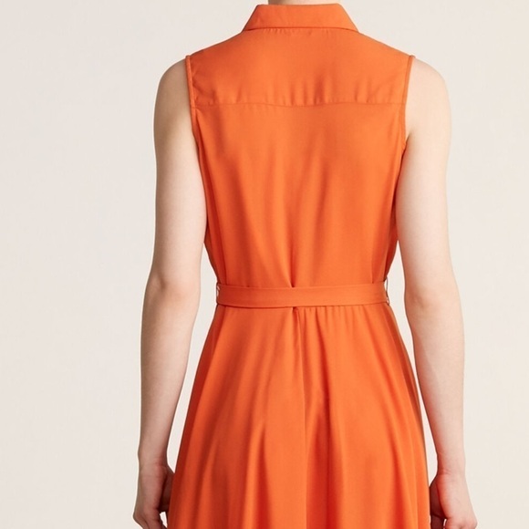 NANETTE LEPORE Fire Starter Orange Pintucked Sleeveless Shirtdress Size 6 - Picture 6 of 14